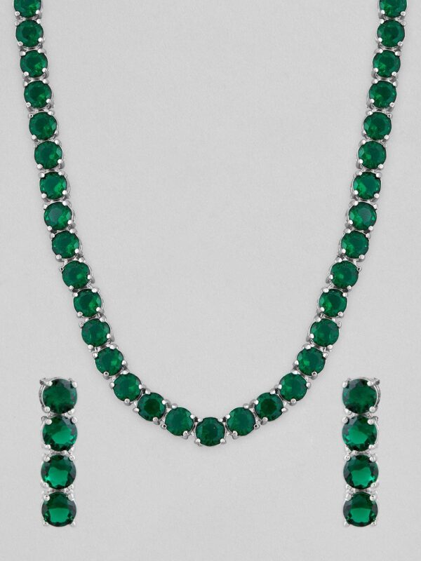 KARMA AMERICAN DIAMOND STUDDED GREEN STING NECKLACE - Image 2