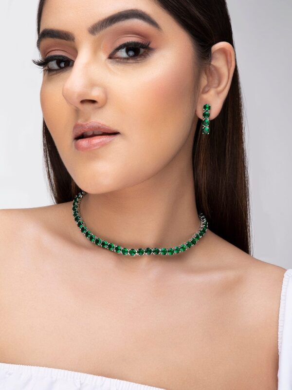 KARMA AMERICAN DIAMOND STUDDED GREEN STING NECKLACE