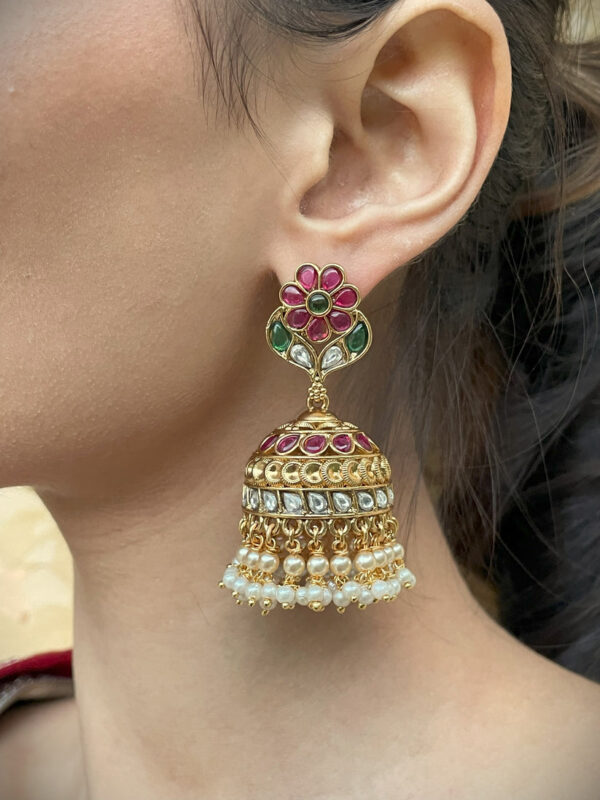 Pallavi Polki Temple Jhumki Earrings - Image 3