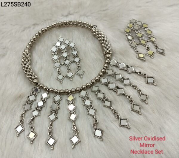 SILVER OXIDIZED MIRRIOR NNECKLACE SET